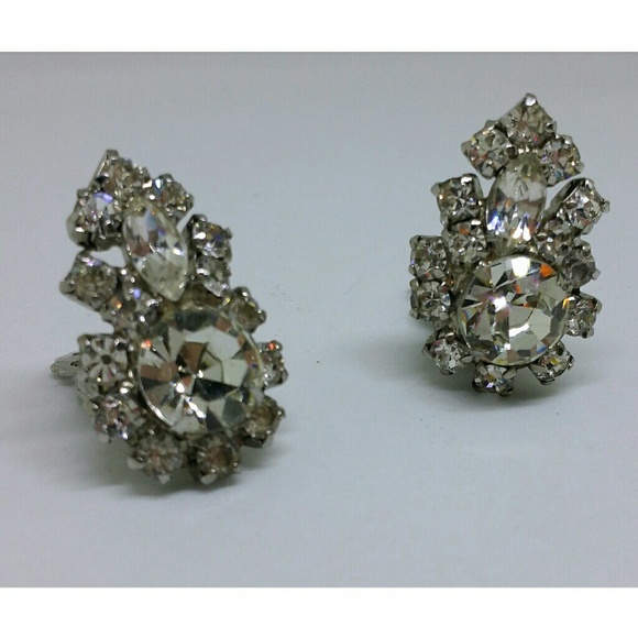 Vintage Art Deco clear rhinestone clip on earrings - Picture 6 of 8
